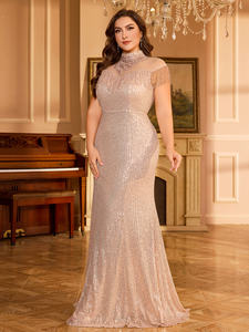 بالإضافة إلى المرأة الأنيقة الشمبانيا الوقوف طوق شرابة الديكور اللؤلؤ الترتر عاري الظهر حزب رسمي مساء اللباس للصيف - Product Image 5