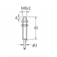 Capteur de Proximité KJT M8 Sn 2mm, Détection Inductive Non Encastrée, PNP NPN Normal Ouvert/Fermé, Câble 2m, IP67/IP68/IP69