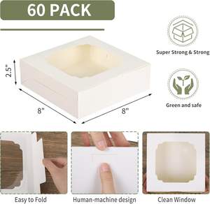 กล่องคุกกี้, กล่องเบเกอรี่8x8x2.5นิ้วพร้อมหน้าต่าง<span class=keywords><strong>2</strong></span>สไตล์สำหรับช็อคโกแลตสตรอเบอร์รี่, พาย, ขนม, ขนม, เค้ก - Product Image 3