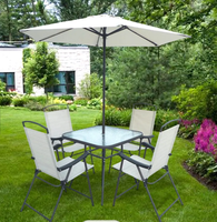 Ensemble de table et chaises de jardin pliables avec parasol, structure métallique ronde