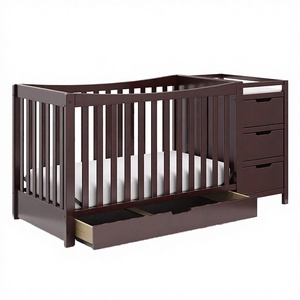 Cuna convertible moderna de madera color espresso oscuro con cómoda, juego completo de muebles para cuarto de bebé - Product Image 2