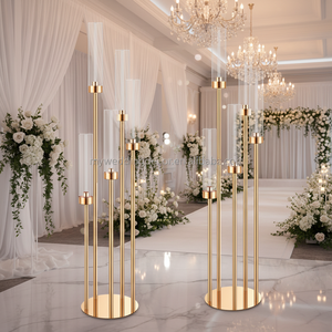 Décorations de table de mariage modernes, arche en métal doré de 90 cm, accessoires pour dîner aux chandelles, support à fleurs - Product Image 1