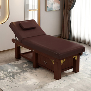Table de massage en bois massif avec armoire de rangement, lit de salon rembourré, mobilier de studio de beauté pliable - Product Image 3