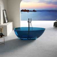 Baignoire autoportante de luxe à surface solide en forme d'oeuf Résine transparente de massage à l'air Résine transparente noire trempage pour hôtel