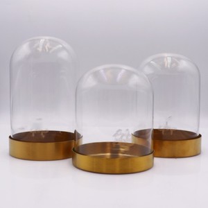 Fornitura di diverse dimensioni chiaro semplice fiore di rosa conservato in vetro a cupola di vetro con cupola in legno nero base in oro - Product Image 1