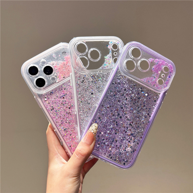Removable Lens Quicksand Glitter Liquid Phone Case for iPhone 18 Pro Max 17 16 Transparent Sparkle Sequins Shockproof Back Cover