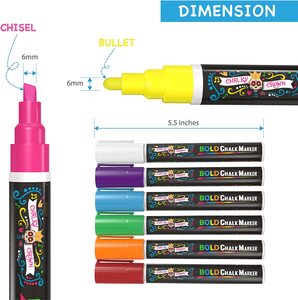 Marqueur pour vitrine durable, 12 couleurs, marqueur à la craie liquide, effaçable facilement avec un effaceur humide, marqueurs à la craie - Product Image 1