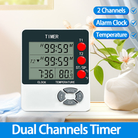 Timer Hitung Mundur Digital 2 Saluran dengan Fungsi Jam Alarm dan Termometer Warna Putih