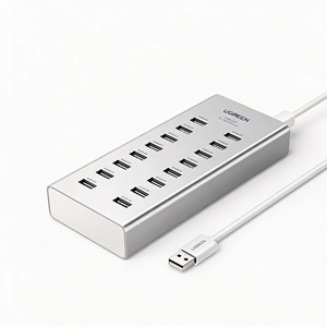 UGREEN ฮับ USB 2.0 16 พอร์ต อลูมิเนียมอัลลอย พร้อมอะแดปเตอร์ไฟ DC 12V 4A สำหรับการทดสอบการคัดลอกข้อมูลและการแฟลชโทรศัพท์จำนวนมาก - Product Image 1