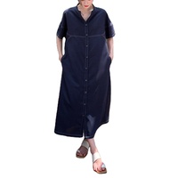 En stock Robe T-shirt longue d'été oversize décontractée unie fendue style plage pour femme