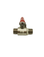 Robinet à bille miniature en laiton chromé 1/4 pouce, double filetage mâle x mâle, levier court rouge, manuel, OEM, haute température, pour eau