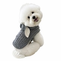 Pull à capuche pour chien avec oreilles de lapin, pour petits chiens, hiver, lavable, gris, tricot torsadé, veste pour animaux de compagnie, vêtements pour animaux