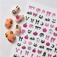 Autocollants pour ongles Halloween rose, motif sang coulant, toile d'araignée et citrouille, autocollants adhésifs pour ongles, design mignon et effrayant, fournitures de nail art pour DIY