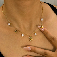 Collier élégant Gaovo multi-pendentifs en forme de cœur de cerise, fleur et perle, en acier inoxydable, chaîne de clavicule, bijoux de mode pour femmes