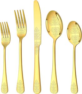 Ensembles de couverts de haute qualité avec motif gravé, en acier inoxydable, pour mariage - Product Image 1