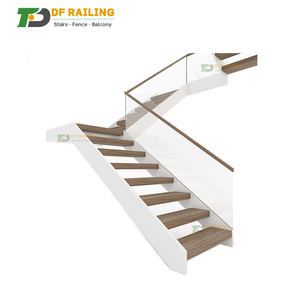 <span class=keywords><strong>Escalier</strong></span> en L moderne DF avec garde-corps en verre <span class=keywords><strong>ou</strong></span> en fil d'acier, design élégant pour la maison <span class=keywords><strong>ou</strong></span> le bureau - Product Image 1