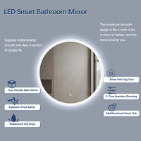 Miroir de salle de bain rond intelligent à LED, anti-buée, à intensité variable, 3 températures de couleur, haut-parleur Bluetooth, à suspendre au mur, pour hôtel et salon