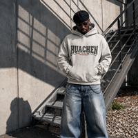 Hoodie Pria Bordir Custom Distressed Double Hood Vintage Washed Grey Oversized Heavyweight Cotton Fleece Streetwear Retro Ripped