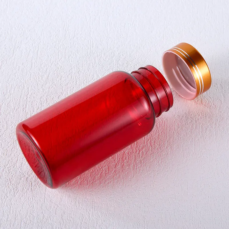 Großhandel 150 ccm rote PET-Kunststoffflasche Pille Kapsel Medizinbehälter Vitamin pharmazeutische rote Flasche mit Kappe mit Deckel