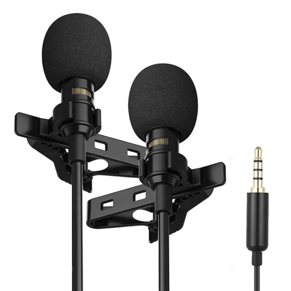 Doonjiey 3.5mm mini stereo clip lapel mic wired mobile lavalier microphone for Blog and Vlog dual heads microphone