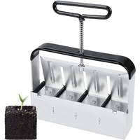 Alat Pembuat Blok Tanah Manual, Alat Penanam Benih untuk Berkebun, Baja, Satu Baris, Empat Blok 2 inci Per Tekan