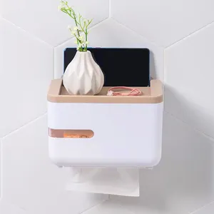 Tempat Tisu Toilet Terpasang Di Dinding, Wadah Tisu Toilet Plastik Perekat Rak Ponsel, Tempat Kotak Penyimpanan Tisu Kamar Mandi