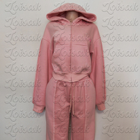Ensemble deux pièces décontracté pour femme, streetwear automne-hiver, avec logo personnalisé : sweat à capuche court zippé et pantalon de survêtement capri à jambes larges