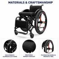 Fauteuil roulant manuel pliant en alliage d'aluminium avec roues arrière de 24 pouces et siège respirant pour la maison et les voyages (vente en gros)