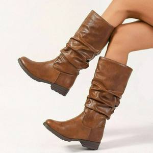 Bottes hautes pour femmes, bottes de cow-boy occidentales, bottes décontractées à enfiler, bottes de cavalier pour toutes les saisons - Product Image 4