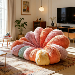 Canapé paresseux moderne en forme de pétale de fleur, fauteuil pouf en peluche longue et colorée, meubles confortables pour salon - Product Image 1