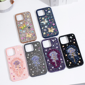 Sang Trọng Kim Cương Long Lanh Điện Thoại Trường Hợp Đối Với <span class=keywords><strong>iPhone</strong></span> 15 16 13 12 11 Bướm Rose Pattern <span class=keywords><strong>Bling</strong></span> Cover Quay Lại Đối Với Samsung S25 S24 S23 A34 - Product Image 1