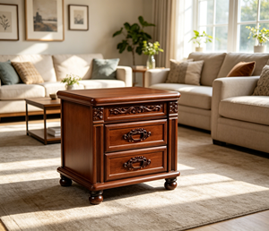 Traditional Dark <b>Walnut</b> Wood Nightstand 2-<b>Drawer</b> Antique Turned Leg Bedroom Storage Cabinet - Product Image 3