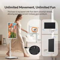 Téléviseur portable 23,8 pouces avec roues, écran tactile 1080p, Android 14, caméra intégrée 13MP, 8 Go + 128 Go