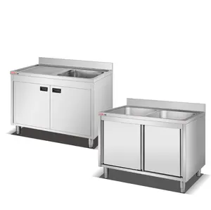 Restaurant Kitchen Stainless Steel Sink Cabinet Factory Direct Supplier Industrial Storage Table Cabinet With Board