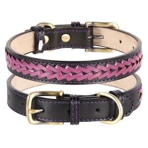 Berry <span class=keywords><strong>Best</strong></span> Seller estilo clásico patrón sólido cuero de vaca genuino collar de perro mascota fuerte y duradero con trenzas coloridas - Product Image 1