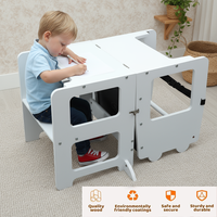 Tour d'apprentissage pliable en bambou pour les tout-petits, escabeau de cuisine Montessori avec tableau noir, tour d'aide réglable 4 en 1 pour enfants