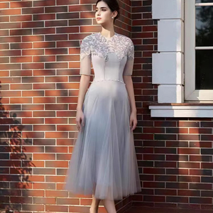 knee length dresses for ladies The Andréa Pleated Belle Sleeve Gown Lavender / 12 main image 1