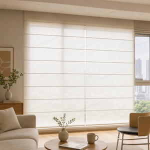 Stores romains filtrants la lumière et offrant l'intimité en 3 couleurs neutres avec tissu en polyester pour les projets de fenêtres résidentielles en gros et l'approvisionnement B2B - Product Image 1