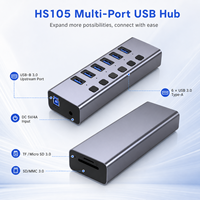 Hub USB 3.0 8-in-1 con lettore di schede SD/TF, 5Gbps, 6 porte USB-A + doppio slot per schede, hub multiporta in alluminio