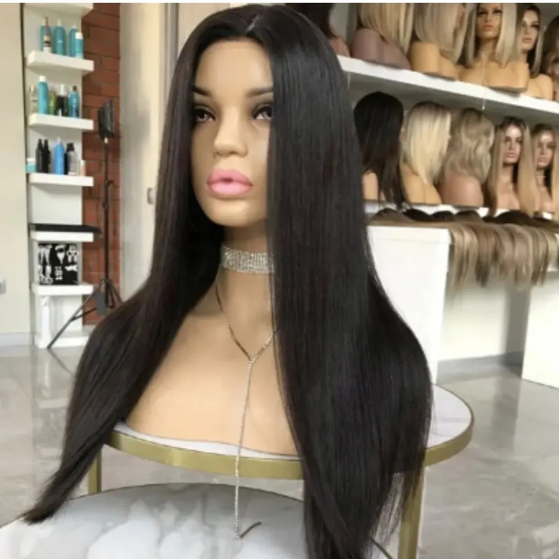 luxury Single Knots 150%Density PrePlucked Hairline natural black Bone Straight Human Hair 13x6 hd Lace Front Wig With Baby Hair