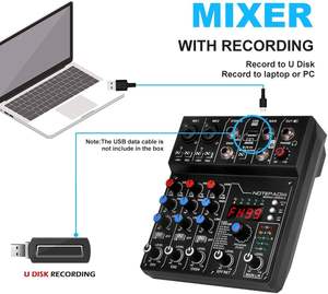 NGVM AD14 Professional 4-Channel <strong>Audio</strong> <strong>Mixer</strong> Digital USB/ 48V Phantom Power Stereo DJ Studio Streaming FX 100-bit - Product Image 4
