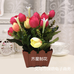 Qi Xing - Planta Artificial de Camelia, Bonsái de Seda, Decoración para el Hogar, Flores Artificiales en Azul Real, Rojo Brillante, Rosa y Amarillo - Product Image 4