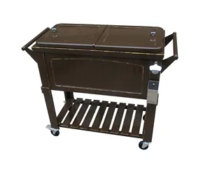 80QT outdoor stainless steel rolling patio cooler ice chest with wheels and shelf