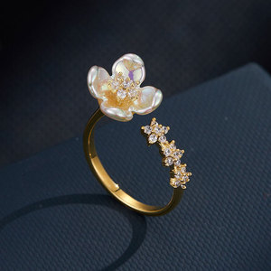 My Muyu Flower <b>Open</b> <b>Ring</b> Imitation Shell Micro Pave Zircon Adjustable Index Finger Party Jewelry - Product Image 1