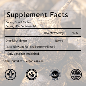 ยาเม็ดรากมาคาออร์แกนิกยอดนิยมแบบ OEM/ODM สีเหลือง สีแดง และสีดำ สำหรับผู้ใหญ่ ช่วยเสริมพลังงาน ฮอร์โมน สมอง และสุขภาพที่ดี - Product Image 2