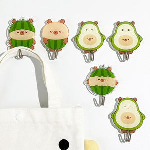 Spot <b>Cute</b> Avocado Watermelon <b>Bear</b> Wall Hooks Strong Adhesive No Drill Kitchen Bathroom Creative Acrylic Hangers - Product Image 2
