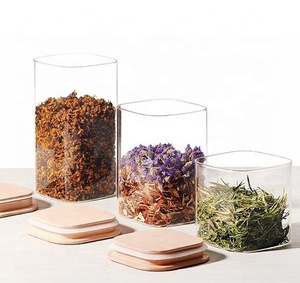 Borosilicate Glass Storage Jar With Bamboo Lid Tube Shaped Glass Storage Jar For Glass Spice Jar