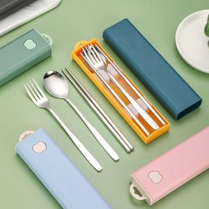 Hot Selling Student Outdoor Camping 304 Stainless Steel Cutlery Spoon Fork Chopsticks Portable 3Pcs Flatware Dinnerware Set - Product Image 4