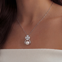 Collar de Plata S925 con Perla de Agua Dulce y Colgante de Flor de Trébol con Circonitas, Joyería Elegante, Regalo para Mujeres y Niñas