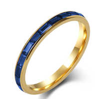 Bague tendance pour femme style INS, fine (2 mm), en acier inoxydable, incrustée de zircon coloré, plaquée or 18 carats, bijou de mode pour femme